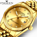 High Quality FNGEEN 7008 luxury brand gold band business men quartz calendar watch steel waterproof men watch